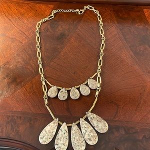 Stone and paperclip link long necklace